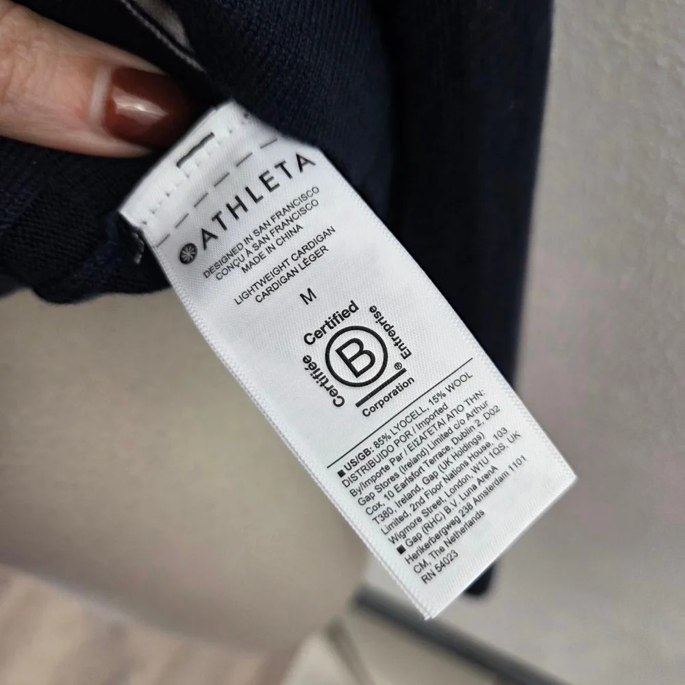 Athleta Lightweight Cardigan sweater navy blue white women's size medium